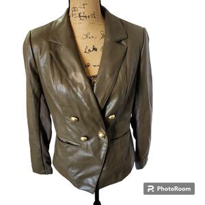 G by Giuliana Blazer Womens SZ Small Faux Leather Military Inspired Olive Green